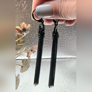 "5/$25" Matte Black Fringe Chain Leverback Edgy Dangle Earrings